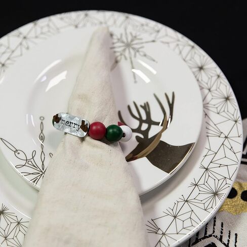 منزل جماعي - حلقات مناديل، خرز خشبي لبيت المزرعة، حلقة حامل مناديل مصنوعة يدويًا للطاولة، ديكور منزلي ريفي لحفلات الزفاف، وحفلات عشاء عيد الميلاد، والتجمعات العائلية، وديكورات الطاولة (6، ممتنة) in Kuwait