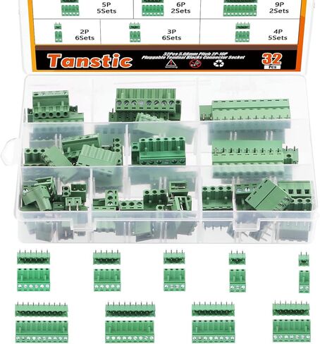 Tanstic 32 مجموعة من الكتل الطرفية، 5.08 ملم درجة 2/3/4/5/6/7/8/9/10 دبوس 10A 300 فولت PCB جبل برغي قابل للتوصيل موصل كتلة طرفية ذكر وأنثى in Saudi Arabia
