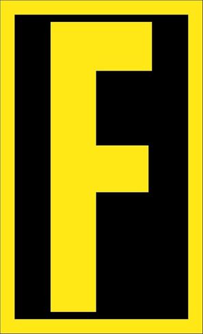 NMC National Marker Corp. HIL25F Letter, F, 2.5 Inch High Visibility Yellow Black, PS Vinyl in Saudi Arabia