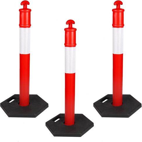 Biowina 43 بوصة PE ConesTraffic Delineator Posts، مع شريط عاكس، عمود محدد مع قاعدة مطاطية 16 بوصة لمواقع البناء، وإدارة المرافق وما إلى ذلك، 3PK in Kuwait