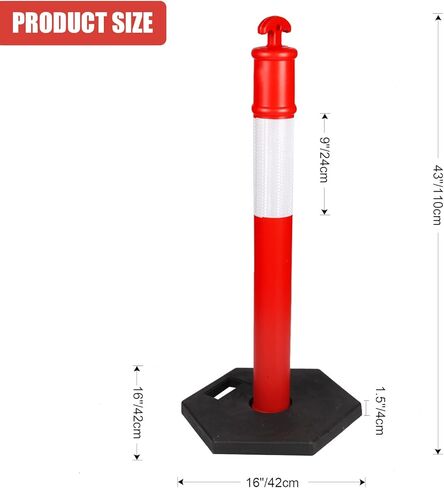 Biowina 43 بوصة PE ConesTraffic Delineator Posts، مع شريط عاكس، عمود محدد مع قاعدة مطاطية 16 بوصة لمواقع البناء، وإدارة المرافق وما إلى ذلك، 3PK in Kuwait