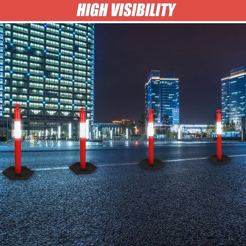 Biowina 43 بوصة PE ConesTraffic Delineator Posts، مع شريط عاكس، عمود محدد مع قاعدة مطاطية 16 بوصة لمواقع البناء، وإدارة المرافق وما إلى ذلك، 3PK in Kuwait