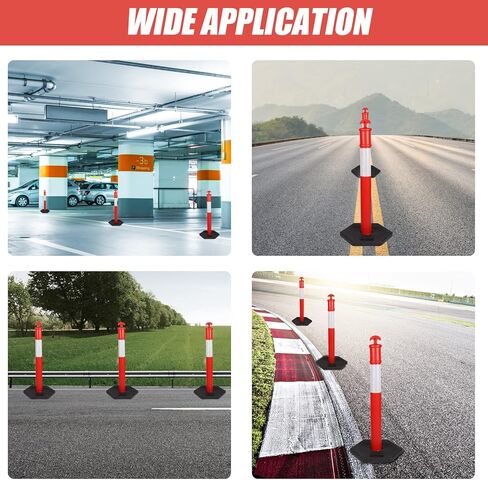 Biowina 43 بوصة PE ConesTraffic Delineator Posts، مع شريط عاكس، عمود محدد مع قاعدة مطاطية 16 بوصة لمواقع البناء، وإدارة المرافق وما إلى ذلك، 3PK in Kuwait