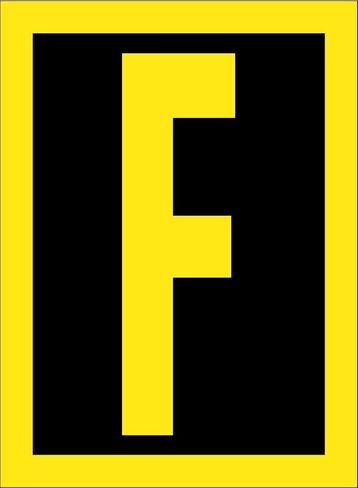 NMC National Marker Corp. HIL15F Letter, F, 1.5 Inch High Visibility Yellow Black, PS Vinyl in Saudi Arabia