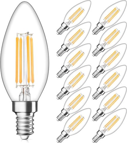 مصابيح LED MAXvolador Dimmable E12 Candelabra LED مكافئة 40W، 2700K أبيض دافئ، 4W لمبات إضاءة LED للثريا، B11 مصباح شمعة إديسون الشفاف مع قاعدة شمعدانات مزخرفة، حزمة من 12 in Kuwait