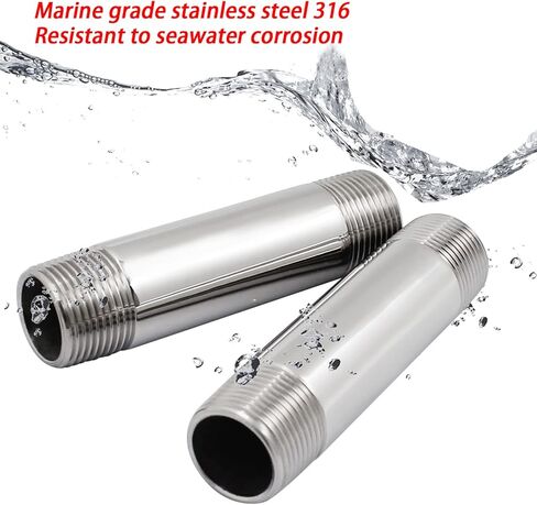 SHENGHUISS 2 Pcs 3/4" NPT x 3/4" NPT Male Threaded 316 Stainless Steel Marine Grade Nipple Pipe Coupling Fitting 4 inches Length Tube Sleeve Extension Connector in Kuwait