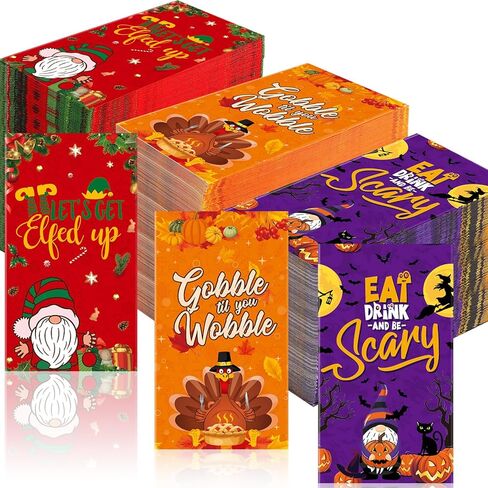 cholemy 300 جهاز كمبيوتر شخصى عطلة المناديل القابل للتصرف، عيد الهالوين عيد الشكر 3 مواسم المناديل الورقية المختلطة مناشف اليد عشاء للأطفال عطلة حزب لوازم الزينة in Kuwait