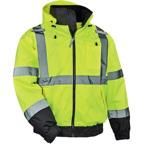 Ergodyne Unisex Adult 3-in-1 Hi-Vis Winter Bomber Jacket, Lime, Small US