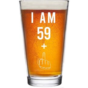 59 + One Middle Finger 60th Birthday Gifts for Men Women Beer Glass – Funny 60 Year Old Presents - 16 oz Pint Glasses Party Decorations Supplies - Craft Beers Gift Ideas for Dad Mom Husband Wife 60 th