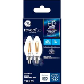 مصابيح إضاءة LED تكشف عن إضاءة GE، 40 وات Eqv، إضاءة HD+، مصابيح زينة، قاعدة متوسطة (8 عبوات)، أصفر باهت in Kuwait