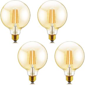 Helloify 60W Equivalent Dimmable 5.5W Decorative Globe Vintage LED Edison Filament Bulbs, 500 lumens, Clear Glass, Soft White 2700K, E26 Screw Base, Pack of 4