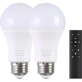 MXhme A19 LED Light Bulbs with Remote Control, 800LM 9W (60W Equivalent) Bulbs,Stepless Dimmable 3000K-6000K,E26 Base,CRI 80+,2.4GHz,25000+ Hours Lifespan,Light Bulb for Home Decor,2Bulb & 1Remote