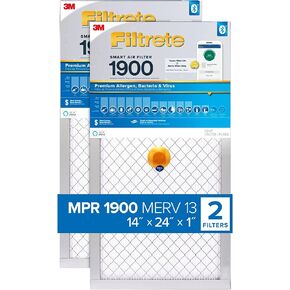 فيلتريت 14×24×1، فلتر هواء فرن مكيف ذكي قابل للتجديد، MPR 1900، حساسية ممتازة، البكتيريا والفيروسات، عبوتان (الأبعاد الدقيقة 13.84 × 23.84 × 1.1) in Kuwait