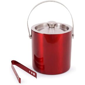 King International Stainless Steel Double Walled Insulated Red Ice Bucket with Lid & Handle, 1.75 Ltr 84 Quarts, Ice Tong, Keeps Ice Cold for 6 Hours, Bar Tools For Home Bar Accessories, Mini Bar