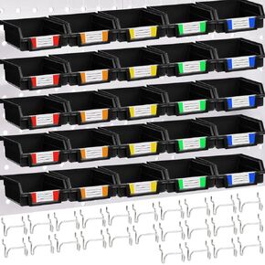 Tatuo 25 Set Pegboard Bins with Metal Hooks and Labels Pegboard Parts Hardware Storage Organizer for Organizing Garage Accessories, Workbench Attachments, Workshop Craft Hardware, 3.7 x 3.5 x 1.8 Inch in Saudi Arabia