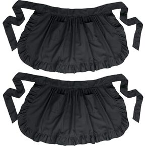 LilMents Twin Pack Retro Kitchen Ruffles Waist Apron with Pockets