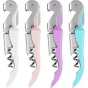 4-Pack Wine Opener Waiter Corkscrew, Professional Wine Key for Servers, Bartender with Foil Cutter, Manual Wine Bottle Opener Double Hinged (Black)