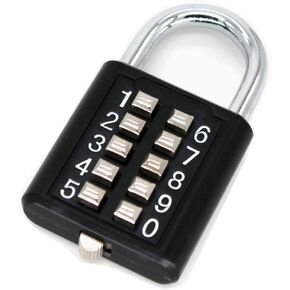 MIONI 10 Position Push Button Combination Padlock, 5 Position Locking Mechanism, (1 Black)