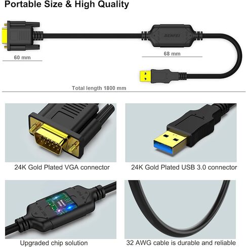بينفي كيبل USB الى VGA بطول 1.8 متر من USB 3.0 الى VGA ذكر الى ذكر in Kuwait
