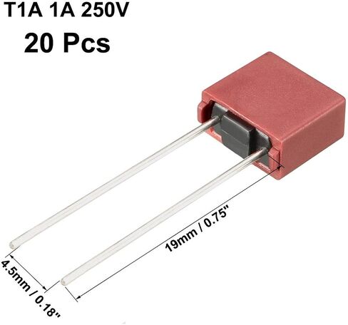 uxcell® 20 قطعة DIP مُثبتة على شكل مربع صغير بطيء النفخ T1A 1A 250V أحمر in Kuwait
