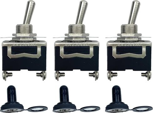 3Pcs Rocker Toggle Switch ON/Off Heavy Duty SPDT with Waterproof Boot Cap Cover for Car Auto Boat,Marine 2 Position 2 Pin 6A 250V AC in Saudi Arabia