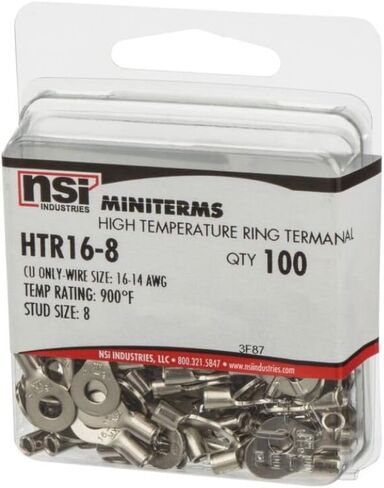 NSI HTR16-8 طرف حلقي لدرجة الحرارة العالية، حجم السلك 16-14، حجم مسمار 8 بوصة، عرض 0.322 بوصة، طول 0.73 بوصة in Saudi Arabia