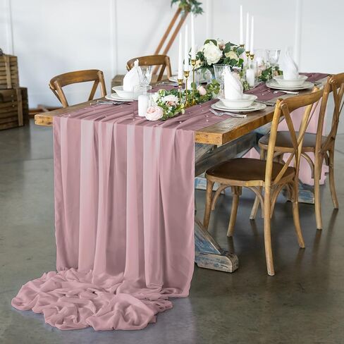 Bluekate Dusty Rose Chiffon Table Runner 120 Inches Long, 12 Pack of Table Runners. Sheer Fabric for Draping or Centerpiece Table Decorations. Gauze Wedding Arch Draping Fabric, Boho Table Runner in Kuwait