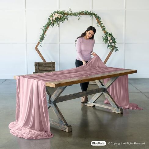 Bluekate Dusty Rose Chiffon Table Runner 120 Inches Long, 12 Pack of Table Runners. Sheer Fabric for Draping or Centerpiece Table Decorations. Gauze Wedding Arch Draping Fabric, Boho Table Runner in Kuwait