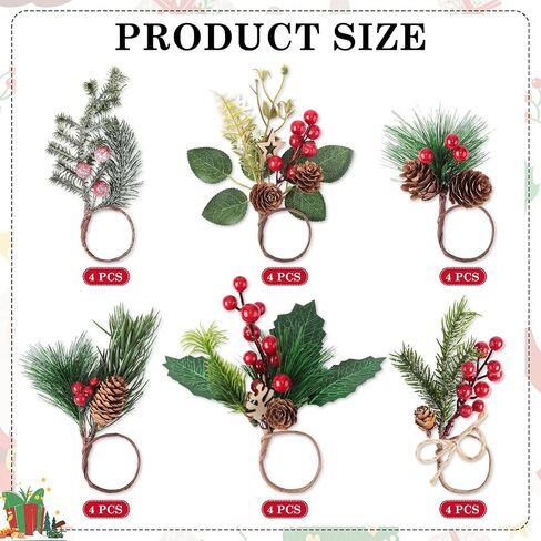 Sliner 48 Pcs Christmas Napkins and Rings Set 24 Pcs Red Cloth Napkins and 24 Pcs Christmas Napkin Rings Holders for Christmas Holiday Dinner Party Table Decoration(Simple Style) in Kuwait