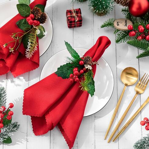 Sliner 48 Pcs Christmas Napkins and Rings Set 24 Pcs Red Cloth Napkins and 24 Pcs Christmas Napkin Rings Holders for Christmas Holiday Dinner Party Table Decoration(Simple Style) in Kuwait