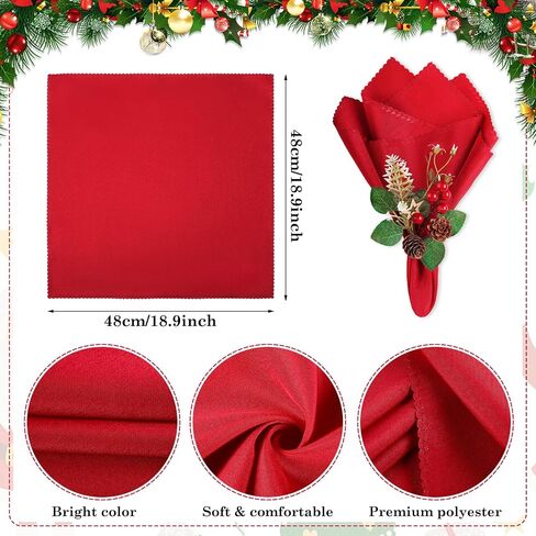 Sliner 48 Pcs Christmas Napkins and Rings Set 24 Pcs Red Cloth Napkins and 24 Pcs Christmas Napkin Rings Holders for Christmas Holiday Dinner Party Table Decoration(Simple Style) in Kuwait