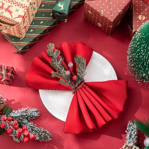 Sliner 48 Pcs Christmas Napkins and Rings Set 24 Pcs Red Cloth Napkins and 24 Pcs Christmas Napkin Rings Holders for Christmas Holiday Dinner Party Table Decoration(Simple Style) in Kuwait