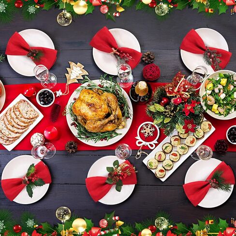 Sliner 48 Pcs Christmas Napkins and Rings Set 24 Pcs Red Cloth Napkins and 24 Pcs Christmas Napkin Rings Holders for Christmas Holiday Dinner Party Table Decoration(Simple Style) in Kuwait