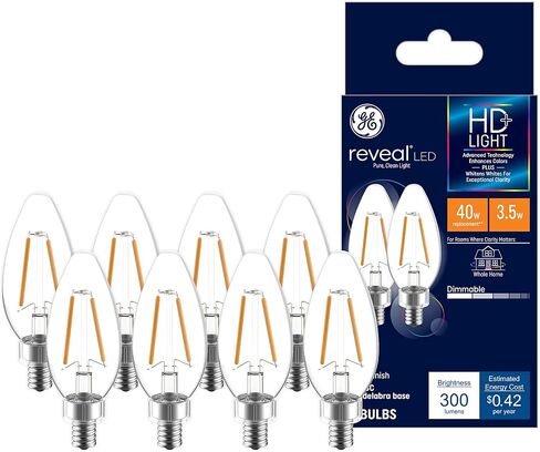 GE Reveal LED Light Bulbs, Candle Lights, 60 Watts, Clear Decorative B11 Bulbs, Medium Base (2 Pack) in Saudi Arabia