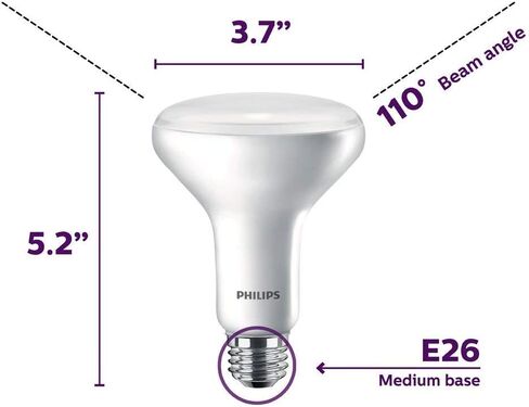 لمبة إضاءة BR30 LED خالية من الوميض من PHILIPS، تقنية EyeComfort، غير قابلة للتعتيم، 650 لومن، ضوء النهار (5000K)، 9 وات = 65 وات، قاعدة E26، 6 عبوات in Kuwait