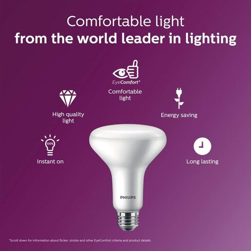 لمبة إضاءة BR30 LED خالية من الوميض من PHILIPS، تقنية EyeComfort، غير قابلة للتعتيم، 650 لومن، ضوء النهار (5000K)، 9 وات = 65 وات، قاعدة E26، 6 عبوات in Kuwait