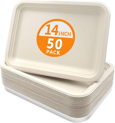 Celel 50 Pack 14 Inch Heavy Duty Disposable Food Trays, Compostable Food Serving Trays Extra Large for Crawfish Seafood BBQ Party and Holiday Feast in Kuwait