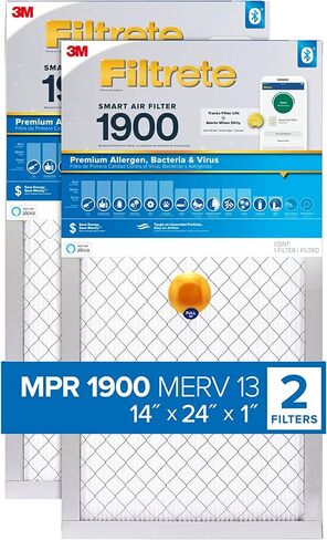 فيلتريت 14×24×1، فلتر هواء فرن مكيف ذكي قابل للتجديد، MPR 1900، حساسية ممتازة، البكتيريا والفيروسات، عبوتان (الأبعاد الدقيقة 13.84 × 23.84 × 1.1) in Kuwait