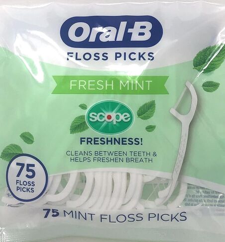 Oral-B Floss Picks Fresh Mint with Scope Freshness, Shred Resistant, 75 Count (Pack of 5) in Saudi Arabia