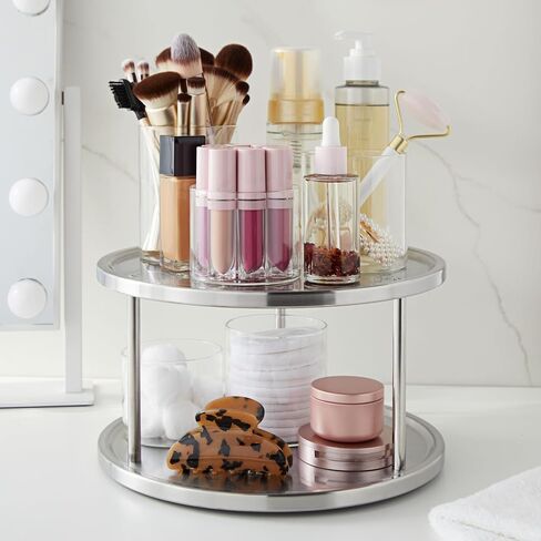 2 Tier Lazy Susan Turntable Organizer for Cabinet, Revolving Spice Rack Carousel for Kitchen Pantry Storage, Stainless Steel (10.5 in) in Saudi Arabia