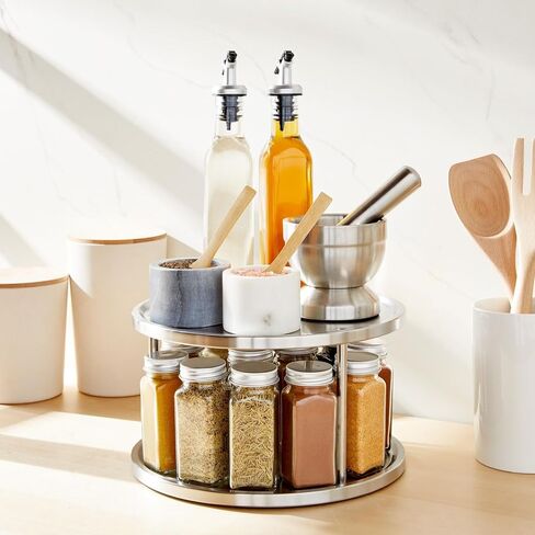2 Tier Lazy Susan Turntable Organizer for Cabinet, Revolving Spice Rack Carousel for Kitchen Pantry Storage, Stainless Steel (10.5 in) in Saudi Arabia