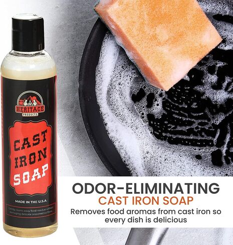 Heritage Products Cast Iron Soap – All Natural Skillet Cleaning Soap Cleans, Restores, Removes Rust from Griddle, Grill Grate, Dutch Oven - 100% Plant-Based Cast Iron Cleaner for Home and Camping in Saudi Arabia