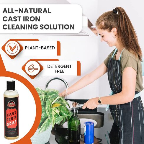 Heritage Products Cast Iron Soap – All Natural Skillet Cleaning Soap Cleans, Restores, Removes Rust from Griddle, Grill Grate, Dutch Oven - 100% Plant-Based Cast Iron Cleaner for Home and Camping in Saudi Arabia