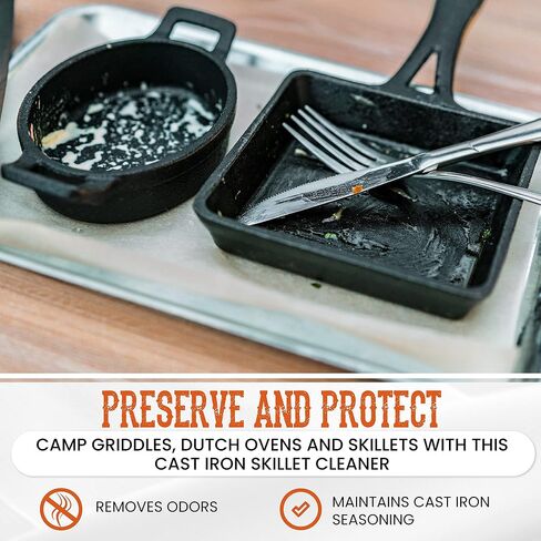Heritage Products Cast Iron Soap – All Natural Skillet Cleaning Soap Cleans, Restores, Removes Rust from Griddle, Grill Grate, Dutch Oven - 100% Plant-Based Cast Iron Cleaner for Home and Camping in Saudi Arabia