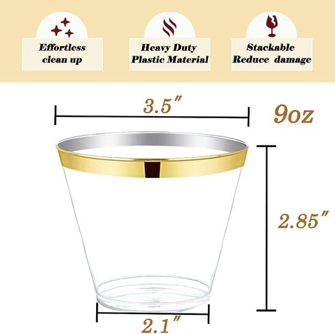 WDF 200 Piece Clear Plastic Cups - 9 oz Clear Cups Heavy-Duty Plastic Cups, 9 Ounce Plastic Clear Disposable Cups for Party, Weddings, Thanksgiving, Christmas, New Years in Saudi Arabia
