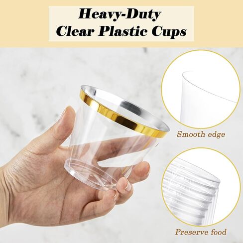 WDF 200 Piece Clear Plastic Cups - 9 oz Clear Cups Heavy-Duty Plastic Cups, 9 Ounce Plastic Clear Disposable Cups for Party, Weddings, Thanksgiving, Christmas, New Years in Saudi Arabia