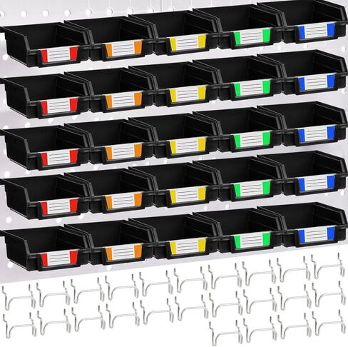 Tatuo 25 Set Pegboard Bins with Metal Hooks and Labels Pegboard Parts Hardware Storage Organizer for Organizing Garage Accessories, Workbench Attachments, Workshop Craft Hardware, 3.7 x 3.5 x 1.8 Inch in Saudi Arabia