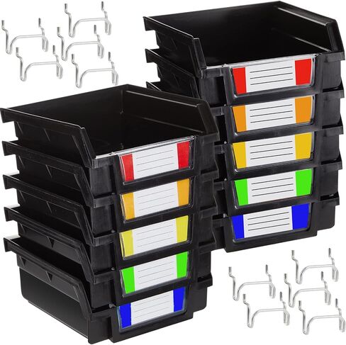 Tatuo 25 Set Pegboard Bins with Metal Hooks and Labels Pegboard Parts Hardware Storage Organizer for Organizing Garage Accessories, Workbench Attachments, Workshop Craft Hardware, 3.7 x 3.5 x 1.8 Inch in Saudi Arabia