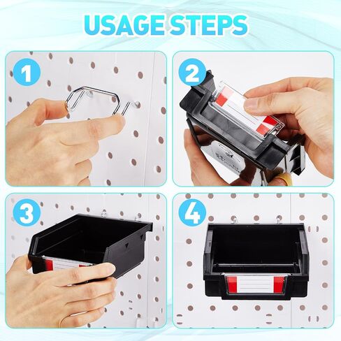 Tatuo 25 Set Pegboard Bins with Metal Hooks and Labels Pegboard Parts Hardware Storage Organizer for Organizing Garage Accessories, Workbench Attachments, Workshop Craft Hardware, 3.7 x 3.5 x 1.8 Inch in Saudi Arabia