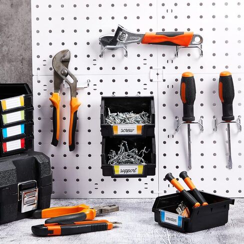 Tatuo 25 Set Pegboard Bins with Metal Hooks and Labels Pegboard Parts Hardware Storage Organizer for Organizing Garage Accessories, Workbench Attachments, Workshop Craft Hardware, 3.7 x 3.5 x 1.8 Inch in Saudi Arabia